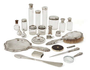 
	
		A quantity of silver mounted glass vanity jars, various dates and makers including...