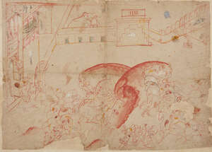 
	
		Nobleman playing at Holi,  Kotah, circa 1830, brush and red wash on paper, laid down on...