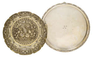 
	
		A Victorian repousse silver dish, London, c.1883, John Aldwinckle & James Slate, together...