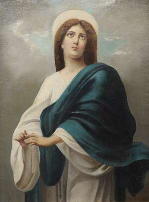 
	
		French School, early 20th century- The Madonna standing three-quarter length; oil on...