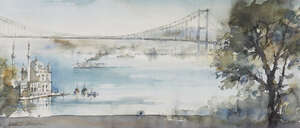
	
		Two watercolours of Istanbul 20th century, Untitled, the first with a view through a...