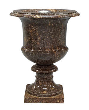 
	
		A large Swedish porphyry (Svart Blyberg) vase, 19th century, of campana form on spreading...