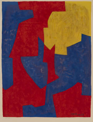 
	
		After Serge Poliakoff,
		Russian 1906-1969-
		Abstract composition in blue, red and...
