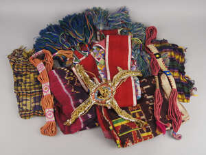 
	
		A pair of women's woven headbands, Guatemala, Guetzaltenango, with multiple bands of...