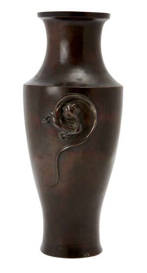 
	
		A Chinese bronze 'chilong dragon' baluster vase, Ming dynasty, 17th century, applied to...