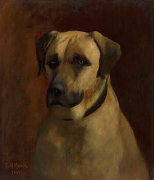 
	
		Emily Mary Merrick, 
		British 1843-1921- 
		Portrait of a dog; 
		oil on canvas,...
