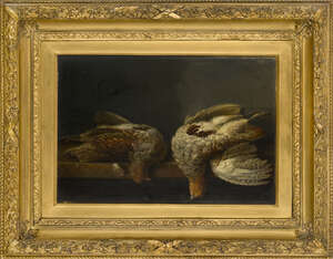 
	
		Thomas G Targett, 
		British 18291929- 
		 
		Two Partridges; 
		 
		oil on panel,...