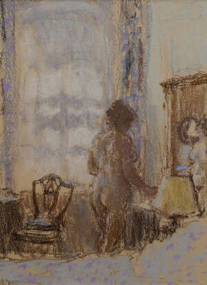 
	
		Bernard Dunstan NEAC RA RWA, 
		British 1920-2017- 
		 
		Nude at Dressing Table, 1984;...