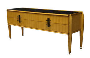 
	
		Italian, a maple and mirrored glass sideboard, 
		c. 1950,
		the rectangular top...