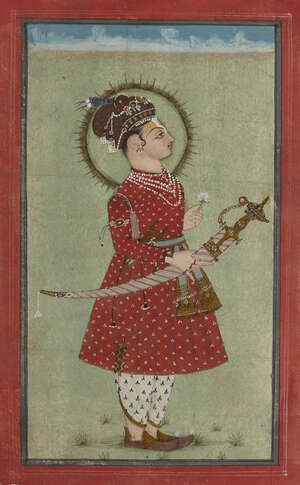
	
		A portrait of a ruler, Rajasthan, late 18th century, opaque pigments on paper heightened...