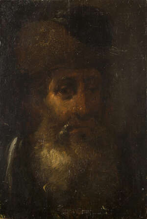 Follower of Salvator Rosa, 
		Italian 1615-1673- 
		 
		Portrait of a bearded old man in a turban, head and shoulders; 
		 
		oil on panel, 38x26cm (unf