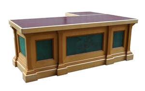 
	
		A modern L-shaped desk, late 20th century, the top inset with burgundy laminate writing...