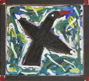 
	
		Bryan Illsley, 
		British b.1937- 
		Blackbird, 1983; 
		acrylic on the reverse of...
