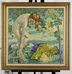 
	
		Boris Kuznetsov, 
		Russian b.1936-
		 
		'Dentelle verte', 1993; 
		 
		oil on canvas,...