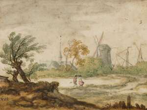 
	
		Allaert van Everdingen, 
		 
		Dutch 1621-1675- 
		 
		Landscape with two figures, a...