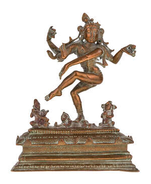 
	
		A copper alloy figure of dancing Shiva as the Lord of Dance (Nataraja), Tamil Nadu, 17th...