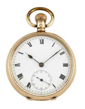 
	
		A 9ct gold open-face pocket watch,  by Vertex,  the white enamel dial with Roman...