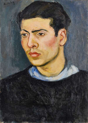 
	
		A Bing, 
		French, mid 20th century- 
		 
		Portrait of a young man, quarter-length...