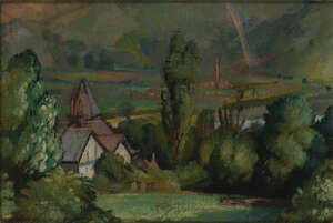 
	
		Richard Ernst Eurich OBE RA, 
		British 1903-1992 - 
		Landscape with rainbow; 
		oil...