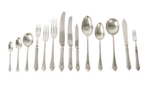 A service of silver cutlery for twelve persons, Sheffield c.1946, Mappin & Webb, in Pembury pattern, comprising twelve each, table knives, table forks, dessert
