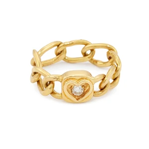 Alan Gard. An 18ct gold diamond set chain ring, with a brilliant-cut diamond set heart-shaped collet to curb-link chain hoop, London hallmarks, 1975, maker's m
