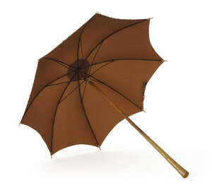 
	
		A rhinoceros horn-handled parasol, early 20th century, with bamboo shaft and buffalo horn...