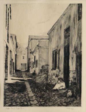 
	
		Margaret M Rudge, 
		British, exh. 1913-1929- 
		&nbsp;
		Coffee Lane, Cape Town;
		&nbsp;
		