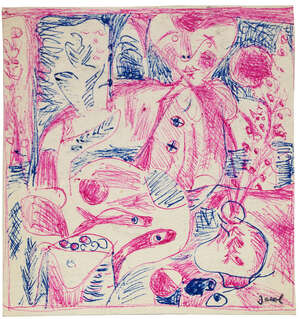 Jacob Bornfriend, Czech 19041976- Untitled (Christmas Card); pen and inks, signed, 20.2x16.2cm overall: together with another greetings card by the same artist