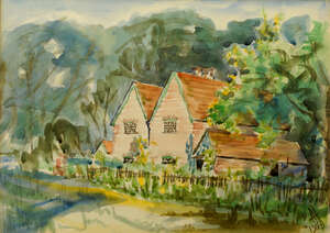 
	
		Sir Arthur Hay, British 20th century- Cottage in Sussex, 1958; watercolour, signed with...