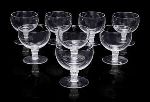 
	
		Rene Lalique (1860-1945), 
		 
		Eight 'Bambou' drinking glasses, designed 1930, 
		