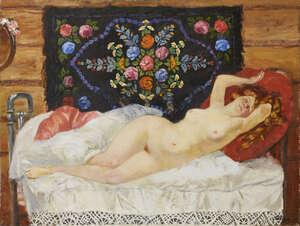 
	
		Dmitri Oboznenko, 
		Russian 1930-2002-
		 
		'La Belle Endormie', 1994;
		 
		oil on...