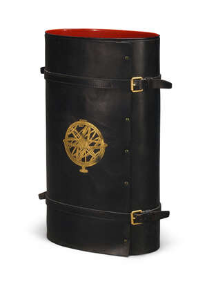 
	
		Attributed to Jacques Adnet (French 1901-1984), a black leather clad umbrella stand  
		