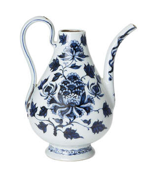 
	
		A Chinese porcelain Ming style ewer, late Qing dynasty, with pear-shaped body and high...