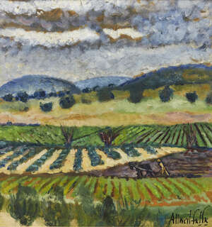 
	
		Arieh Allweil, 
		Ukrainian 1901-1967- 
		 
		Vineyards in Israel; 
		 
		oil on...