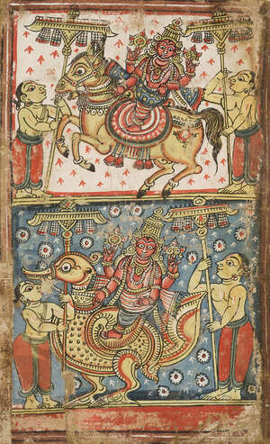 
	
		An illustration from the Panchatatantra, India, 19th century, opaque pigments on cloth,...