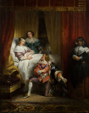 
	
		Herminie Deherain, 
		French 1798-1839- 
		 
		Lady in her bedchamber with a suitor...