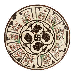 
	
		A Samanid-style pottery charger, 20th century, underglaze painted with a central design...
