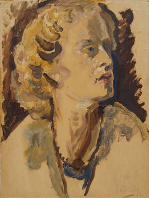 
	
		Ronald Ossory Dunlop RBA,
		Irish 1894-1973-
		 
		Portrait of a woman turned to the...