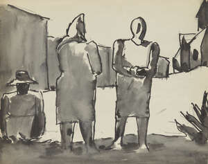 
	
		Josef Herman OBE RA, 
		British/Polish 1911-2000 - 
		 
		Meeting after work;...