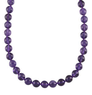 
	
		An amethyst bead necklace, composed of a single row of beads, slightly graduating from...