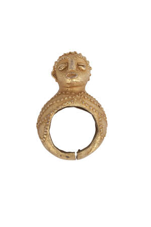 
	
		A yellow metal tribal ring, decorated with a bust of a native man, 4.5cm high (VAT...