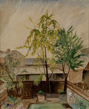 Robert Dumont-Smith, 
British 1908-1994- 
View of a back garden; 
watercolour and gouache,...