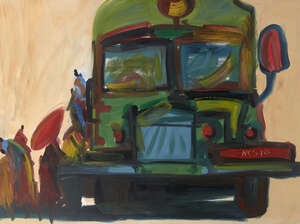 
	
		Nyein Chan Su, 
		Burmese, b.1973- 
		 
		Figures boarding a green bus;
		 
		oil on...