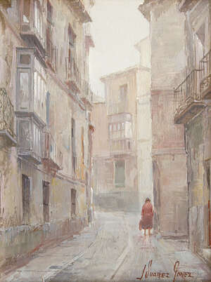
	
		Jose Suarez Gomez, Spanish b.1935- Toledo; oil on panel, signed, titled to the reverse of...