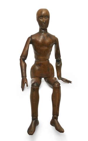 
	
		A large pine artists lay figure, English or French, late 19th century, the articulated...