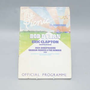 
	
		A programme for The Picnic at Blackbushe aerodrome, with headline act Bob Dylan, support...