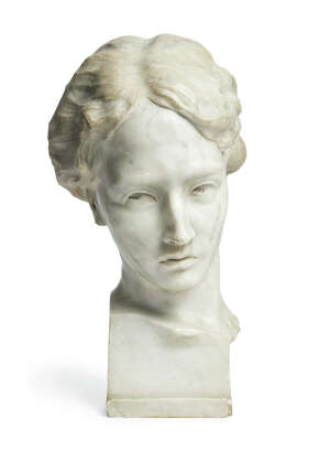 
	
		A Cattaneo, an Italian white marble bust of a woman, her wavy hair pulled back into a...