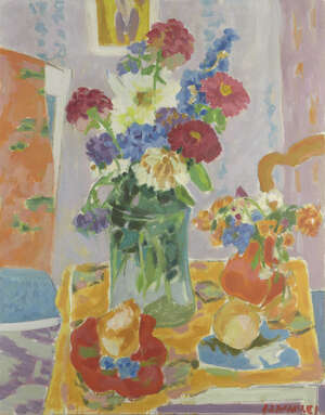 
	
		Jules Cavailles, 
		French 1901-1977 - 
		 
		Le Tapis Jeune; 
		 
		oil on canvas,...
