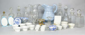 
	
		A Ridgway and Co. blue glazed ale jug, early 19th century, moulded with a frieze of an...