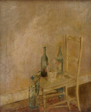 
	
		Thelma Hulbert, 
		British 1913-1995- 
		 
		Still life with chair, 1938; 
		 
		oil on...
